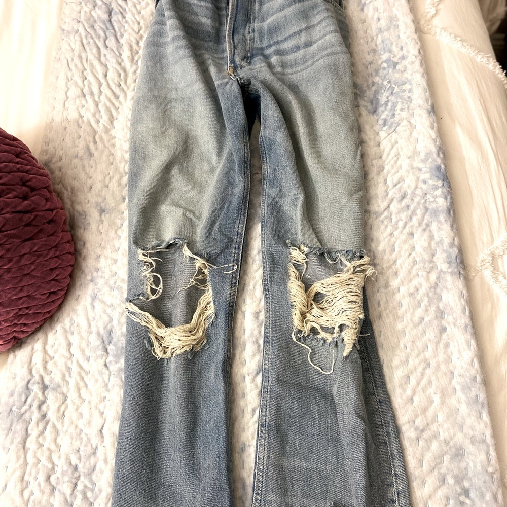 Free People Distressed Blue Cropped Jeans
